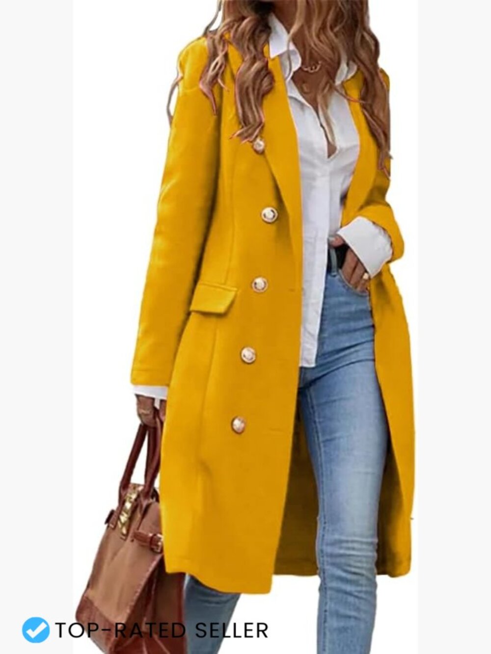 Long Wool Blend Pea Coat Double Breasted Notch Lapel Knee Length Classic Winter